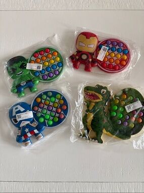 Set of 4 Superhero & Dino Rainbow Pop Fidget Toys - Multicolor